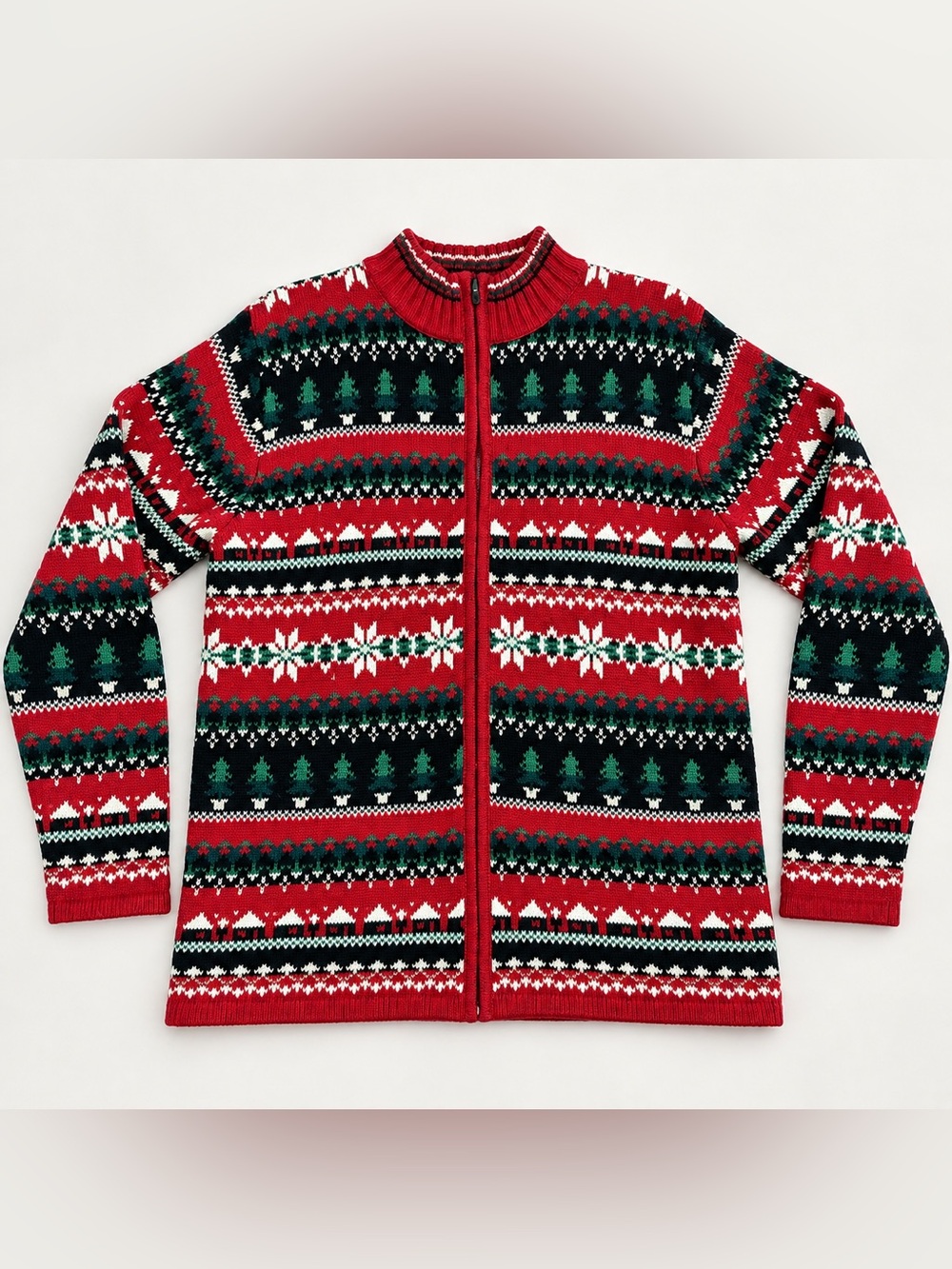 Women's Red Fair Isle Zip Cardigan Sweater